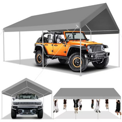Hoteel 12'x20' Carport Heavy Duty Galvanized Car Canopy Tents with Powder-Coated Steel Frame, Quick Assembly Steel Shelter with All-Season Tarp for Outdoor Truck Boat Car Port Party Storage, Khaki