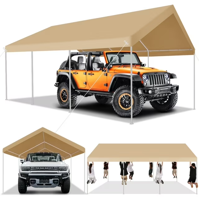 Hoteel 12'x20' Carport Heavy Duty Galvanized Car Canopy Tents with Powder-Coated Steel Frame, Quick Assembly Steel Shelter with All-Season Tarp for Outdoor Truck Boat Car Port Party Storage, White