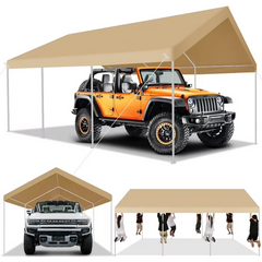 Hoteel 12'x20' Carport Heavy Duty Galvanized Car Canopy Tents with Powder-Coated Steel Frame, Quick Assembly Steel Shelter with All-Season Tarp for Outdoor Truck Boat Car Port Party Storage, Khaki