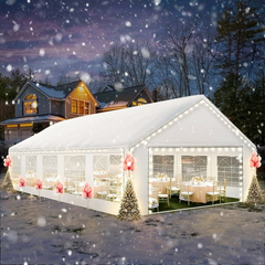 HOTEEL 20x20 Party Tent Heavy Duty with Removable Sidewalls & 4 Built-in Sandbags, Commercial Wedding Large Tent, UV 50+, Waterproof, White