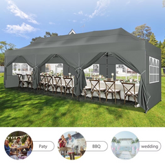 HOTEEL 10'x30' Canopy Heavy Duty Pop Up Canopy Tent Outdoor Gazebo Shelter Waterproof Instant Commercial Tent with 8 Removable Sidewalls & 8 Sandbags & Roller Bag