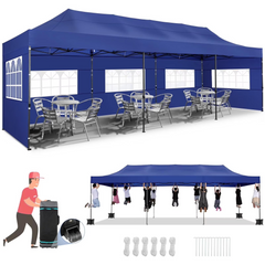 HOTEEL 10'x30' Canopy Heavy Duty Pop Up Canopy Tent Outdoor Gazebo Shelter Waterproof Instant Commercial Tent with 8 Removable Sidewalls & 8 Sandbags & Roller Bag