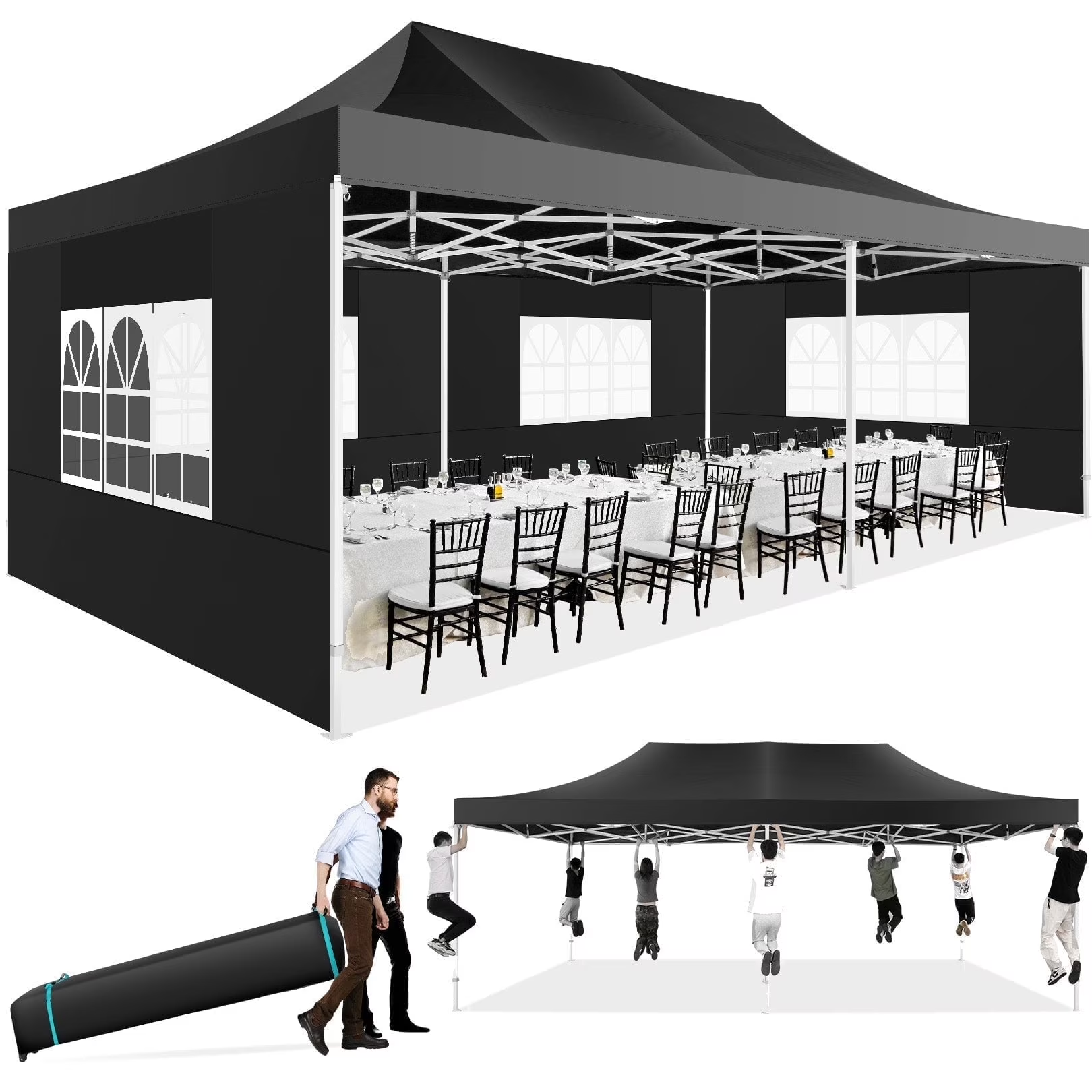 COBIZI 13¡® x 26' Heavy Duty Pop up Canopy with 6 Sidewalls, 2 Height Adjustable Commercial Tent,100% Waterproof Party Wedding Tent,Outdoor Gazebo with Wheeled Bag