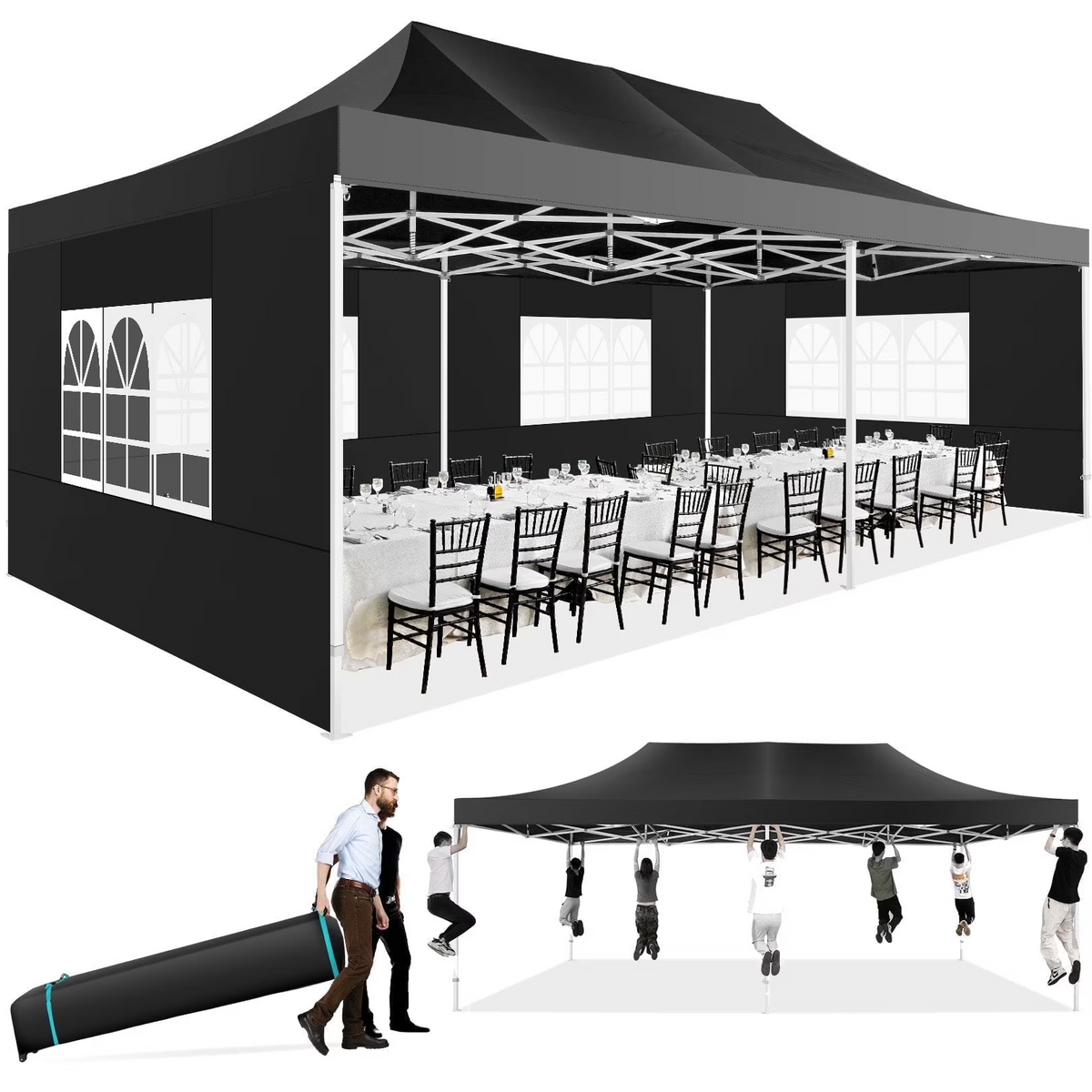 COBIZI 13‘ x 26' Heavy Duty Pop up Canopy with 6 Sidewalls, 2 Height Adjustable Commercial Tent,100% Waterproof Party Wedding Tent,Outdoor Gazebo with Wheeled Bag