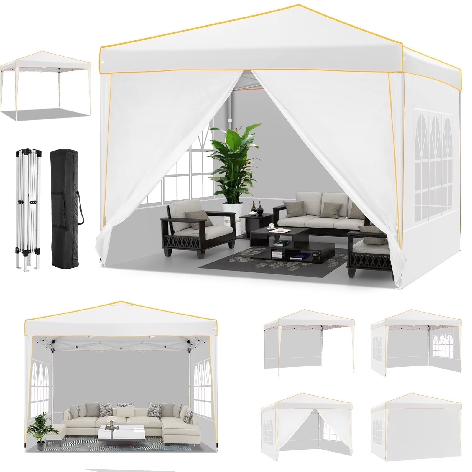 HOTEEL Pop up Canopy Tent 10x10 Commercial Instant Canopy with 4 Sidewalls & Carry Bag,Portable Tent for Parties Beach Camping Party Event Shelter Sun Shade
