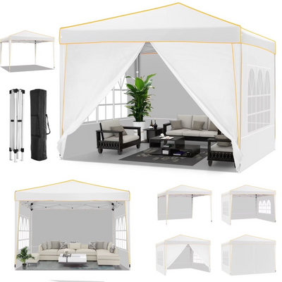 HOTEEL Pop up Canopy Tent 10x10 Commercial Instant Canopy with 4 Sidewalls & Carry Bag,Portable Tent for Parties Beach Camping Party Event Shelter Sun Shade
