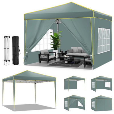 HOTEEL Pop up Canopy Tent 10x10 Commercial Instant Canopy with 4 Sidewalls & Carry Bag,Portable Tent for Parties Beach Camping Party Event Shelter Sun Shade