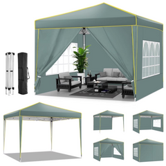 HOTEEL Pop up Canopy Tent 10x10 Commercial Instant Canopy with 4 Sidewalls & Carry Bag,Portable Tent for Parties Beach Camping Party Event Shelter Sun Shade