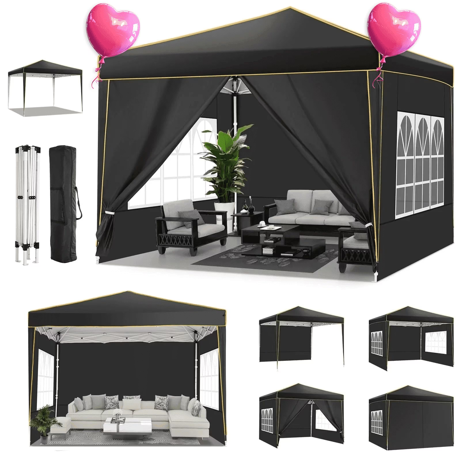 HOTEEL Pop up Canopy Tent 10x10 Commercial Instant Canopy with 4 Sidewalls & Carry Bag,Portable Tent for Parties Beach Camping Party Event Shelter Sun Shade