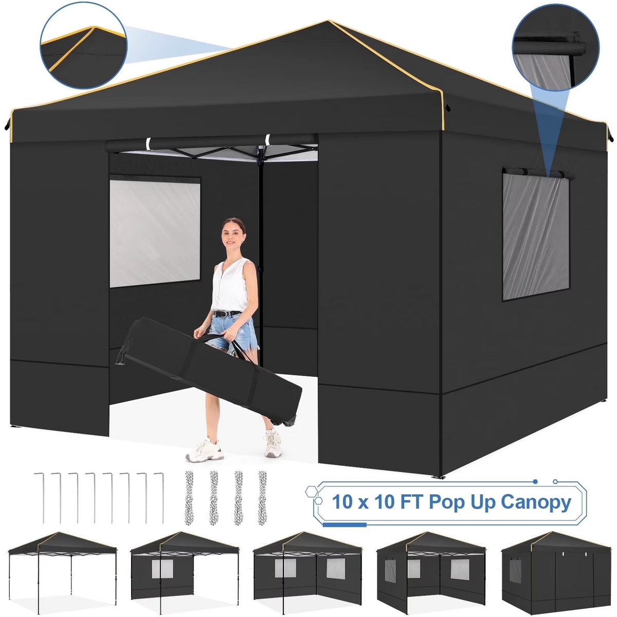 COBIZI 10'x10' Pop Up Canopy Tent with 4 Removable Sidewalls,Waterproof Commercial Instant Gazebo Outdoor Tents for Party/Exhibition/Picnic with Carry Bag