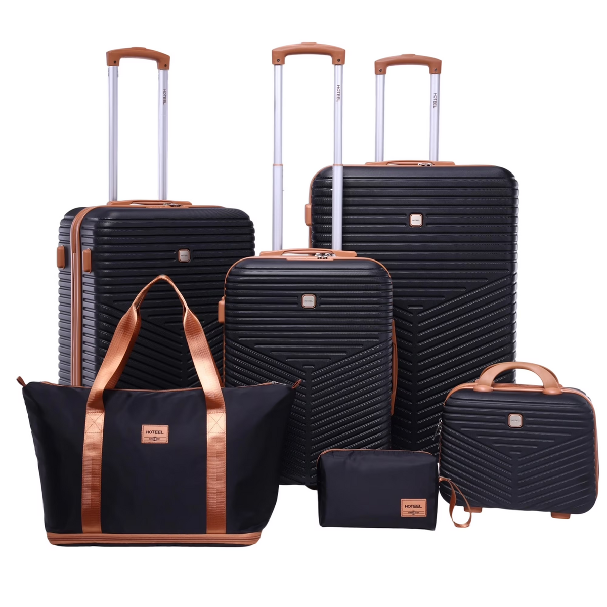 HOTEEL 6 Piece Luggage Set, PC+ABS Hardside Lightweight Travel Suitcase Set with TSA Lock & Spinner Wheels(13/20/24/28in, Black)