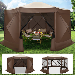 HOTEEL 15x15ft Outdoor Pop Up Gazebo for Camping, Screen House with Mosquito Netting, Waterproof, UV Resistant, Portable Carry Bag, Black