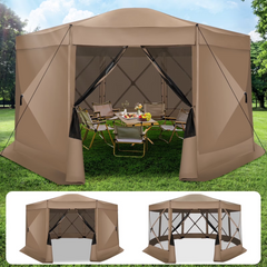 HOTEEL 15x15ft Outdoor Pop Up Gazebo for Camping, Screen House with Mosquito Netting, Waterproof, UV Resistant, Portable Carry Bag, Black