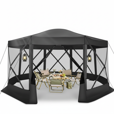 HOTEEL 15x15ft Outdoor Pop Up Gazebo for Camping, Screen House with 7 Sidewalls and Mosquito Netting, Waterproof, UV Resistant, Portable Carry Bag, Blue
