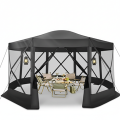 HOTEEL 15x15ft Outdoor Pop Up Gazebo for Camping, Screen House with Mosquito Netting, Waterproof, UV Resistant, Portable Carry Bag, Black