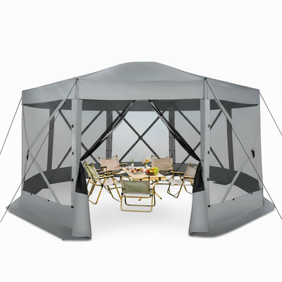HOTEEL 15x15ft Outdoor Pop Up Gazebo for Camping, Screen House with 7 Sidewalls and Mosquito Netting, Waterproof, UV Resistant, Portable Carry Bag, Blue