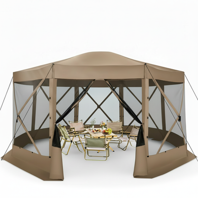 HOTEEL 15x15ft Outdoor Pop Up Gazebo for Camping, Screen House with 7 Sidewalls and Mosquito Netting, Waterproof, UV Resistant, Portable Carry Bag, Blue