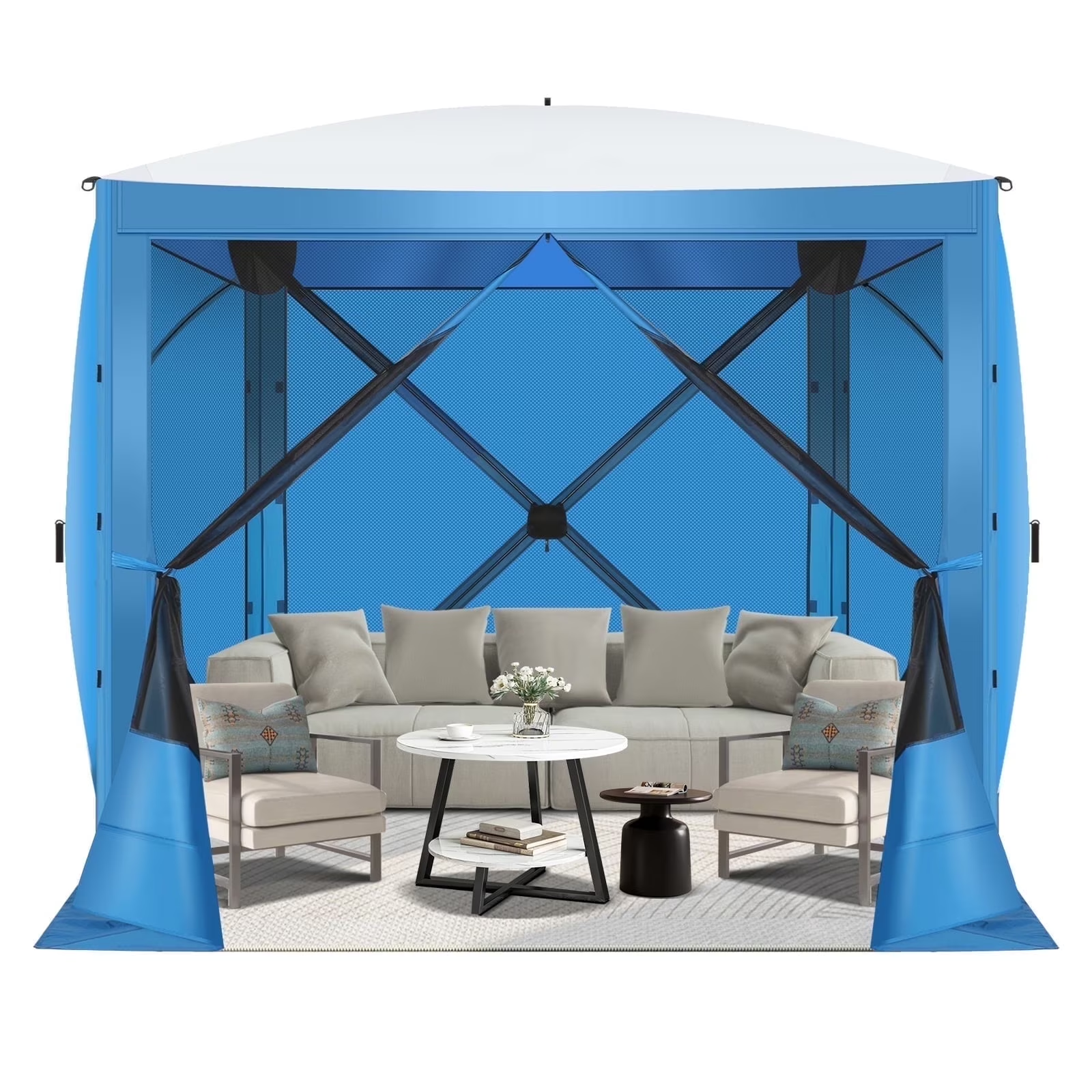 HOTEEL 10x10 ft Pop Up Gazebo Screen House Tent for Camping with 3 Sidewalls and Mosquito Netting, Waterproof, UV Resistant, Portable Carry Bag, for Outdoor Camping, Lawn and Backyard, Blue
