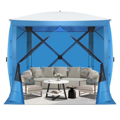 HOTEEL 6x6 ft Pop Up Gazebo Screen House Tent for Camping with 3 Sidewalls and Mosquito Netting, Waterproof, UV Resistant, Portable Carry Bag, for Outdoor Camping, Lawn and Backyard, Blue