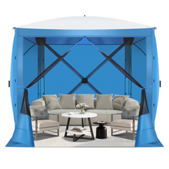 HOTEEL 6x6 ft Pop Up Gazebo Screen House Tent for Camping with 3 Sidewalls and Mosquito Netting, Waterproof, UV Resistant, Portable Carry Bag, for Outdoor Camping, Lawn and Backyard, Blue