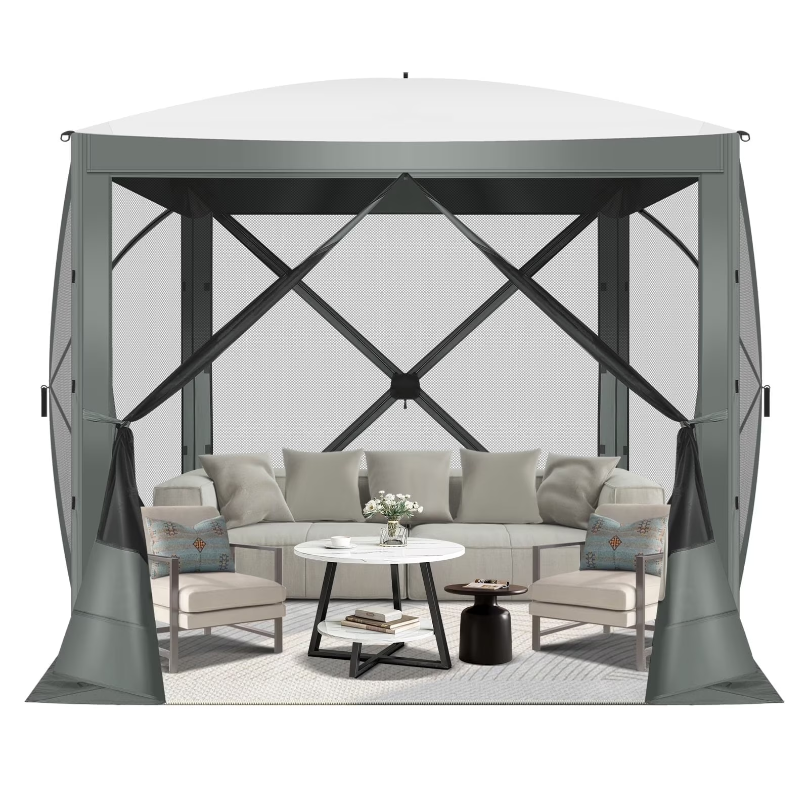 HOTEEL 10x10 ft Pop Up Gazebo Screen House Tent for Camping with 3 Sidewalls and Mosquito Netting, Waterproof, UV Resistant, Portable Carry Bag, for Outdoor Camping, Lawn and Backyard, Blue