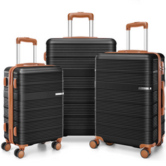 HOTEEL Luggage 3 Piece Set, Suitcase Set with Spinner Wheels & TSA Lock Hardside Lightweight Luggage Set 20in+24in+28in, Black