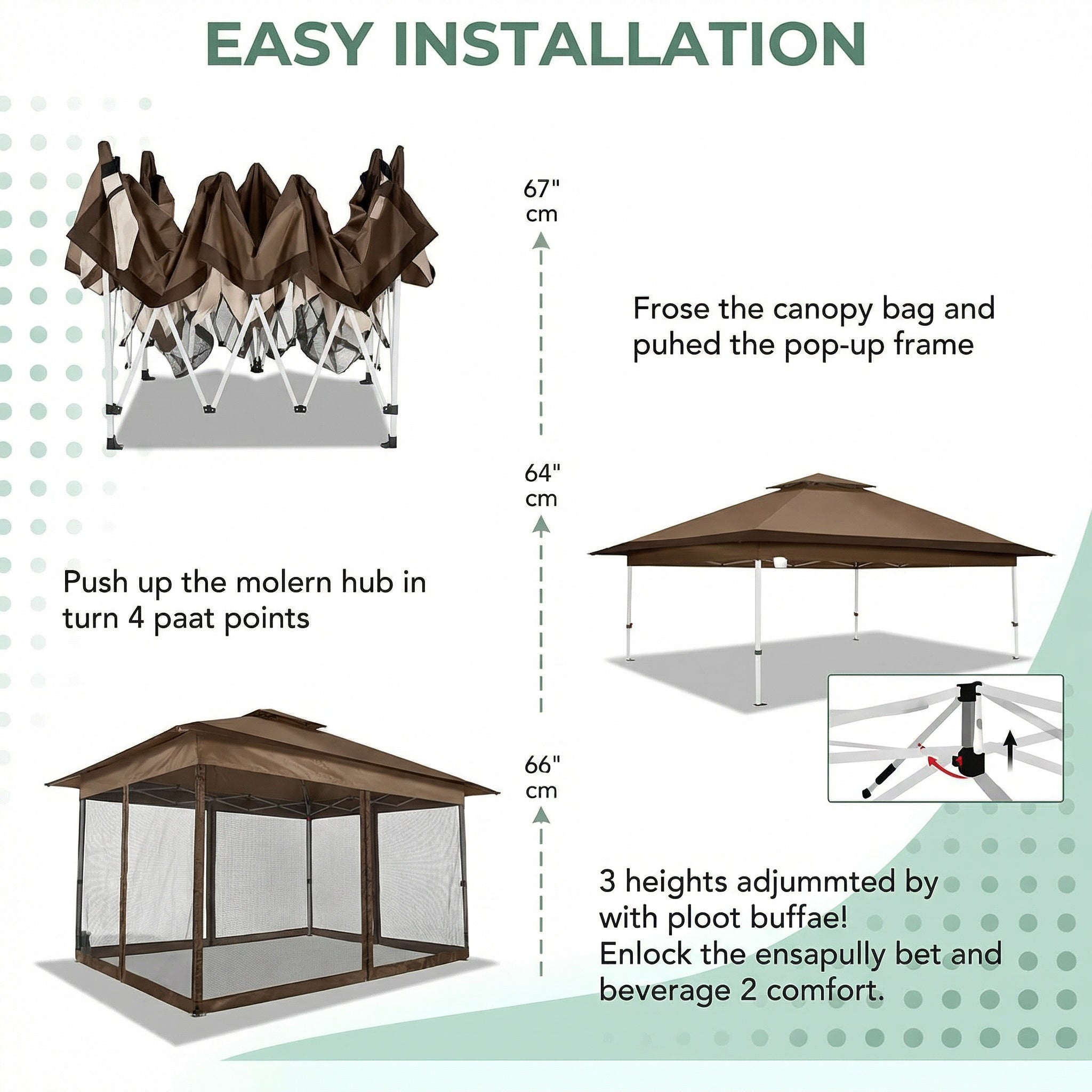 COBIZI 10¡®x15¡¯ Pop-Up Gazebo - Outdoor pop-up sunshade canopy tent, patio gazebo, shade canopy - Mesh tent with portable storage bag, suitable for camping, garden, terrace, backyard