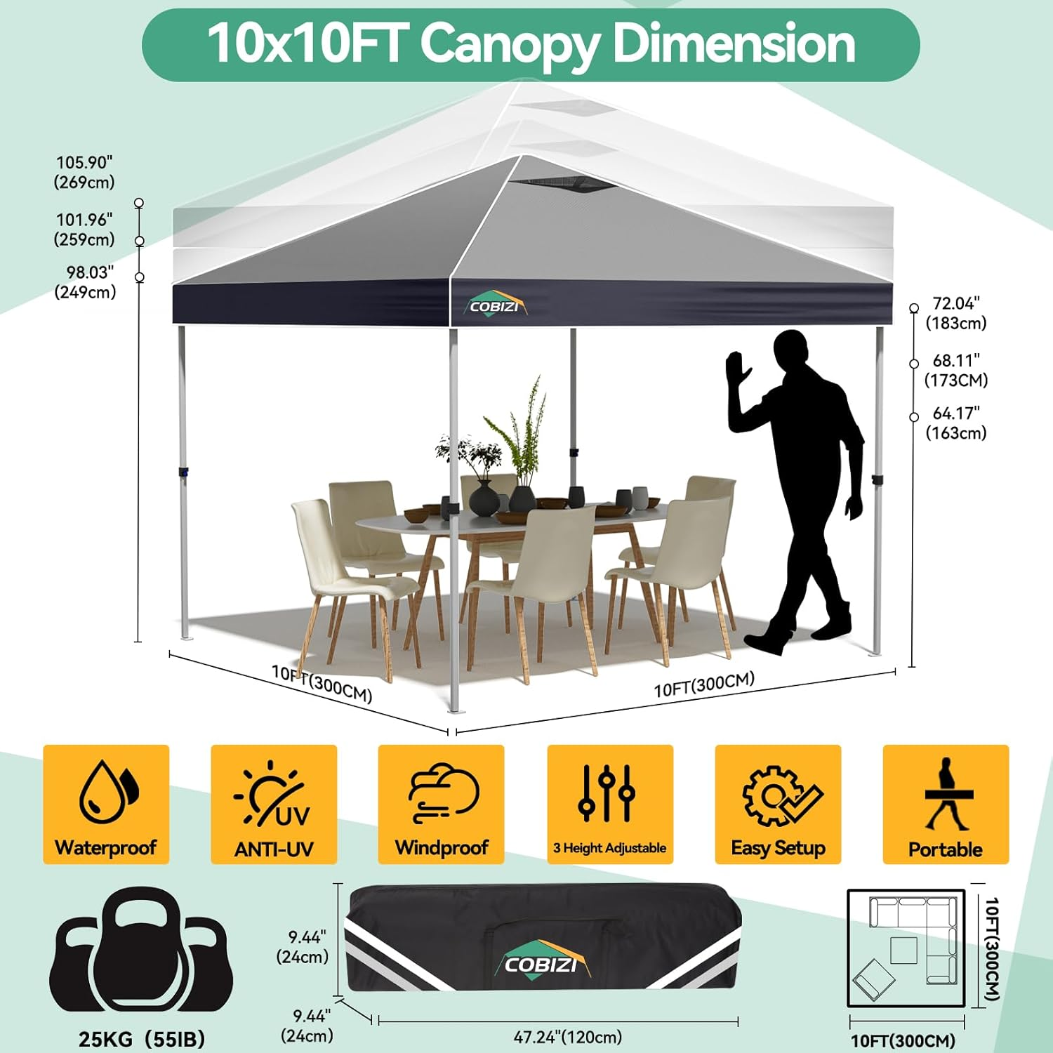 10x10 Pop Up Canopy Tent with Sidewalls, One Push Setup with Air Vent and Mesh Windows, Party Tents for Parties, Event, Commercial and Wedding with SandBags