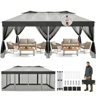 HOTEEL 10x20 Gazebo Canopy Tent with 6 Netting Sidewalls,Pop up Canopy for Parties Wedding,Commercial Easy up Gazebo with Sandbags,UV 50+