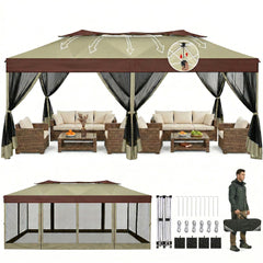 HOTEEL 10x20 Gazebo Canopy Tent with 6 Netting Sidewalls,Pop up Canopy for Parties Wedding,Commercial Easy up Gazebo with Sandbags,UV 50+