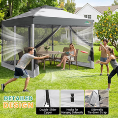 10x10 Pop Up Gazebo with Mosquito Netting, One Push Easy Up Canopy with Dual Vent Roof, Waterproof&UV 50+ Screen Tent Outdoor Gazebo for Backyard, Patio, Commercial Event