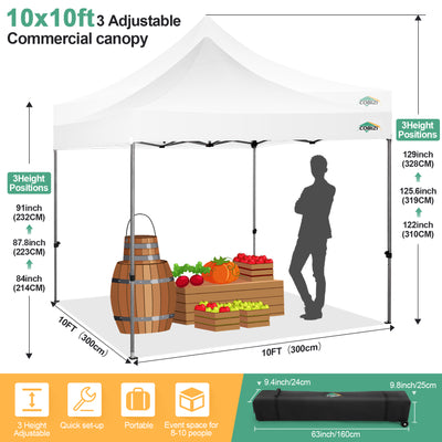 COBIZI 10'x10' Heavy Duty Pop Up Canopy with Sidewalls & 3 Adjustable Heights, SPC26