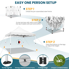 HOTEEL 10'x10' Pop Up Canopy , UPF 50+ Easy Setup Canopy Tent Waterproof Outdoor Instant Portable Shelter with 4 Removable Sidewalls, Sandbags, Stakes & Ropes for Party, Events, Vendor, White