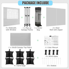 YUEBO Canopy 10' x 20' Pop Up Canopy Tent Heavy Duty Waterproof Adjustable Commercial Instant Canopy Outdoor Party Canopy Parties,Wedding,Outside Patio,Event,Backyard,Black
