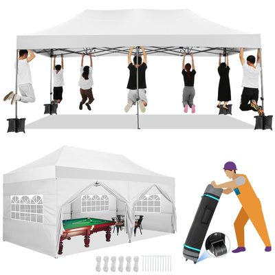 HOTEEL 10'x20' Canopy EZ Pop Up Canopy Anti-UV Waterproof Outdoor Tent Portable Party Wedding Instant Canopy Shelter All Season Tent Gazebo with 6 Removable Sidewalls, 4 Sandbags, Roller Bag