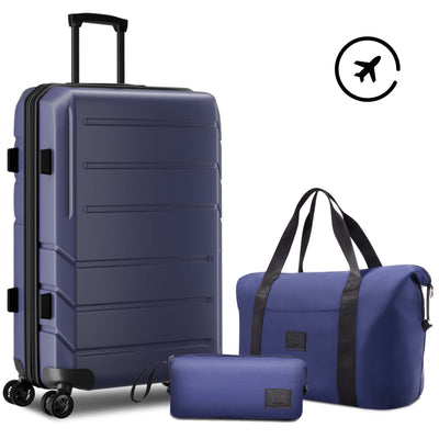 HOTEEL 3 Piece Carry on Luggage Set,Expandable ABS+PC Lightweight Hard Shell Suitcases with Spinner Wheels&TSA Lock,Portable Travel Bag and Toiletry Bag,Blue