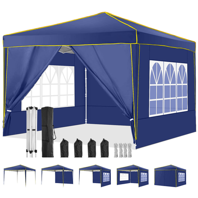 COBIZI  10'x10' Pop up Canopy Tent Commercial Instant Canopy with 4 Sidewalls & Carry Bag 4 Stakes & Ropes & Sandbags Portable Tent for Parties Beach Camping Party Event Shelter Sun Shade
