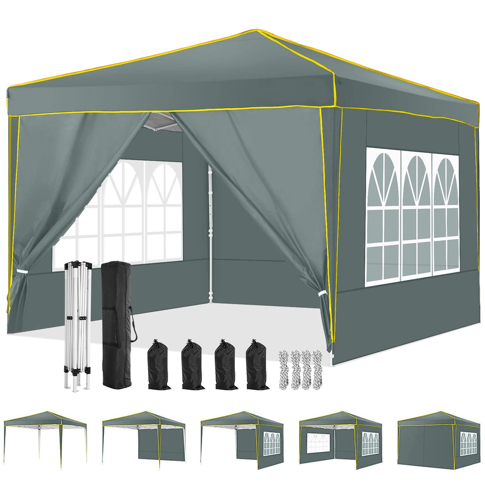 COBIZI  10'x10' Pop up Canopy Tent Commercial Instant Canopy with 4 Sidewalls & Carry Bag 4 Stakes & Ropes & Sandbags Portable Tent for Parties Beach Camping Party Event Shelter Sun Shade
