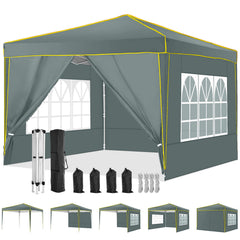COBIZI  10'x10' Pop up Canopy Tent Commercial Instant Canopy with 4 Sidewalls & Carry Bag 4 Stakes & Ropes & Sandbags Portable Tent for Parties Beach Camping Party Event Shelter Sun Shade