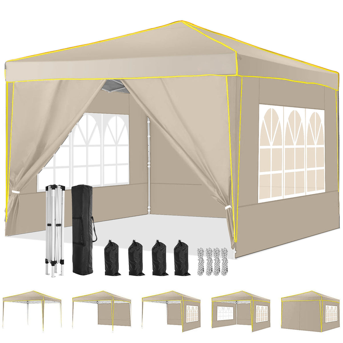 COBIZI  10'x10' Pop up Canopy Tent Commercial Instant Canopy with 4 Sidewalls & Carry Bag 4 Stakes & Ropes & Sandbags Portable Tent for Parties Beach Camping Party Event Shelter Sun Shade