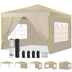 COBIZI  10'x10' Pop up Canopy Tent Commercial Instant Canopy with 4 Sidewalls & Carry Bag 4 Stakes & Ropes & Sandbags Portable Tent for Parties Beach Camping Party Event Shelter Sun Shade