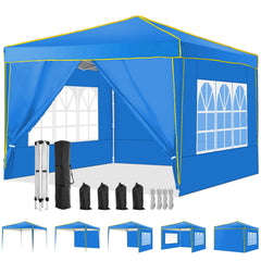 COBIZI  10'x10' Pop up Canopy Tent Commercial Instant Canopy with 4 Sidewalls & Carry Bag 4 Stakes & Ropes & Sandbags Portable Tent for Parties Beach Camping Party Event Shelter Sun Shade