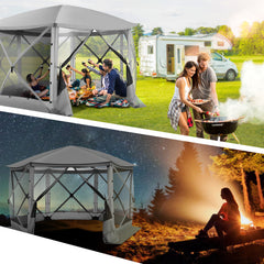 HOTEEL 12x12 Portable Pop-Up Outdoor Camping Gazebo, Screen Tent with Mosquito Nettings, Waterproof, UV, Bite Proof, Removable top Glamping Canopy with Carry Bag, Gray