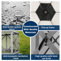 HOTEEL 12x12 Portable Pop-Up Outdoor Camping Gazebo, Screen Tent with Mosquito Nettings, Waterproof, UV, Bite Proof, Removable top Glamping Canopy with Carry Bag, Gray