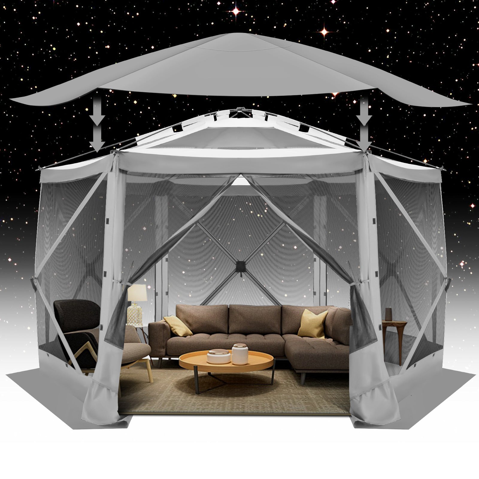 Cobizi 12'x12' Portable Pop-Up Camping Gazebo, Screen Tent with Mosquito Netting SPC000185