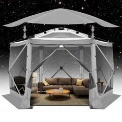 HOTEEL 12x12 Portable Pop-Up Outdoor Camping Gazebo, Screen Tent with Mosquito Nettings, Waterproof, UV, Bite Proof, Removable top Glamping Canopy with Carry Bag, Gray