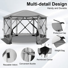 HOTEEL 12x12 Portable Pop-Up Outdoor Camping Gazebo, Screen Tent with Mosquito Nettings, Waterproof, UV, Bite Proof, Removable top Glamping Canopy with Carry Bag, Gray