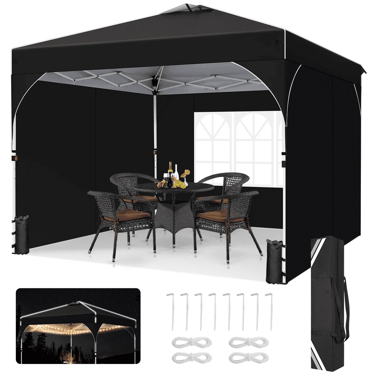 COBIZI 10x10 Pop Up Canopy Gazebo with Sidewalls,One-Push Center Lock,Easy Up Tent,UPF 50+ Waterproof Canopy for Outdoor Party,Event,Commercial Market,with Air Vent & Sandbags,Black
