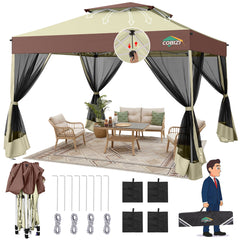 HOTEEL 10x10 Gazebo Canopy Tent with 4 Netting Sidewalls,Pop up Gazebo Tents,Outdoor Party Tents with Sandbags