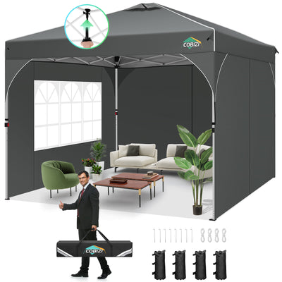 Cobizi 10'x10' One Push Central Button  Pop Up Canopy Tent with Air Vent, 3 Sidewalls & Reflective Strip SPC141
